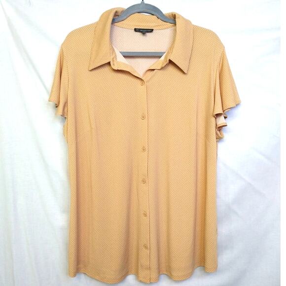 Adrianna Papell 1X Butter Yellow with White Polka Dots Flutter Sleeve Top - Picture 1 of 8